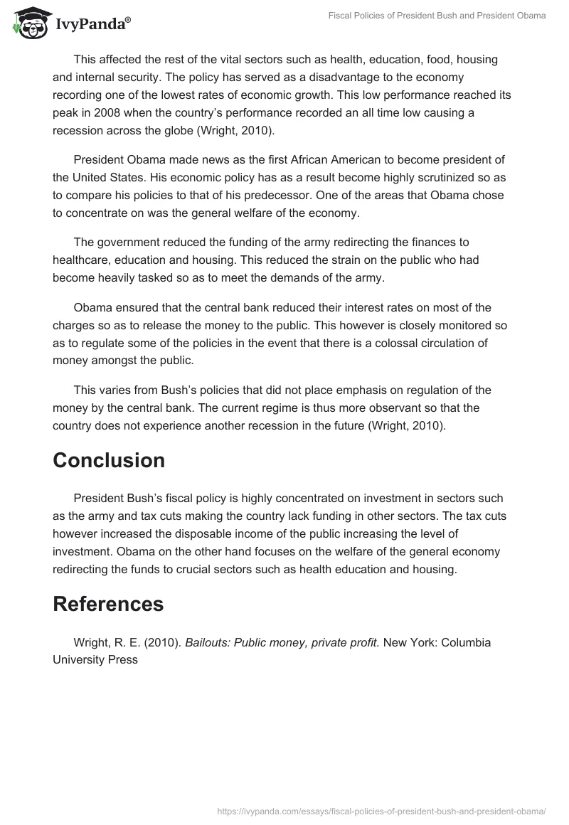 Fiscal Policies of President Bush and President Obama. Page 2