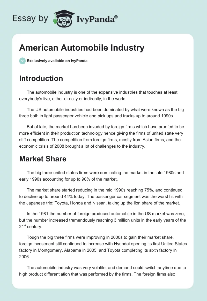 American Automobile Industry. Page 1