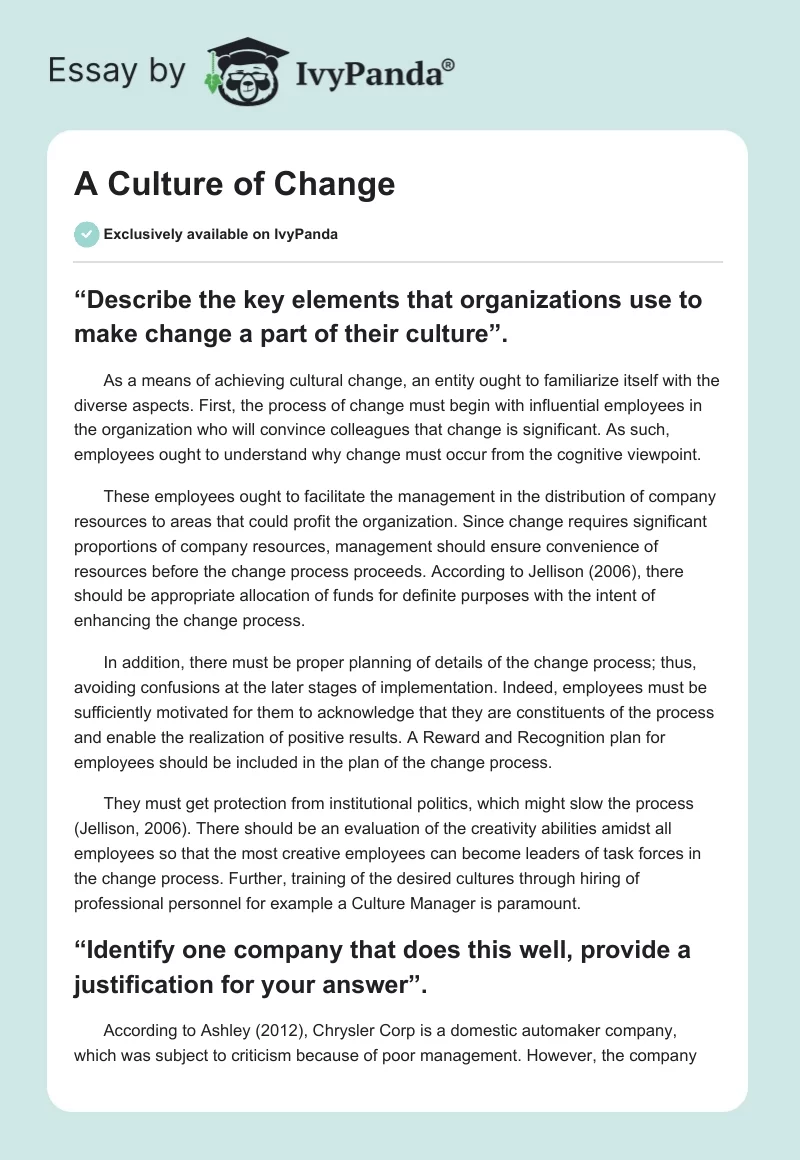 A Culture of Change. Page 1