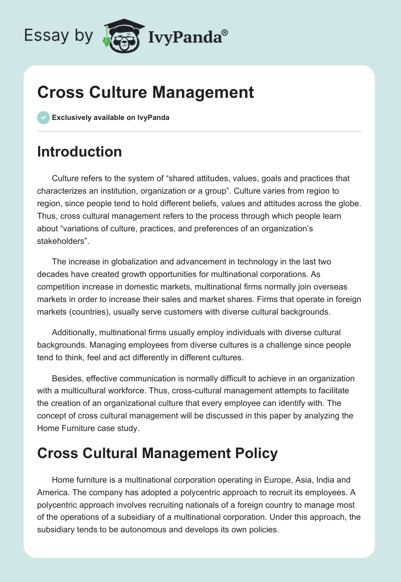 Cross Culture Management. Page 1