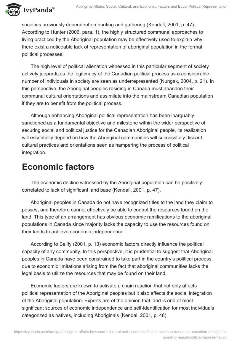 Aboriginal Affairs: Social, Cultural, and Economic Factors and Equal Political Representation. Page 4