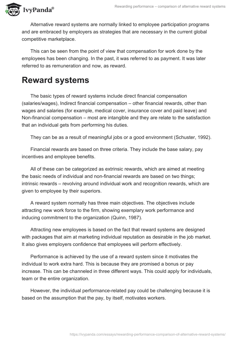 Rewarding Performance – Comparison of Alternative Reward Systems. Page 2