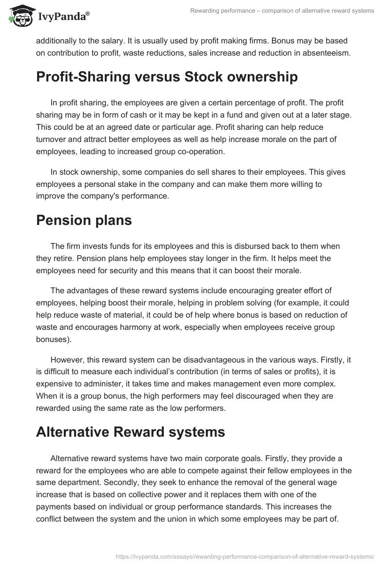 Rewarding Performance – Comparison of Alternative Reward Systems. Page 4