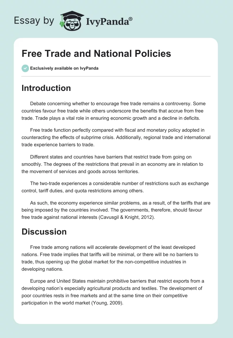 Free Trade and National Policies. Page 1