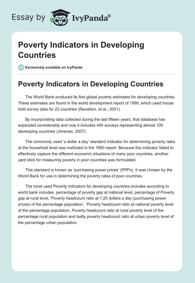 Poverty Indicators in Developing Countries. Page 1