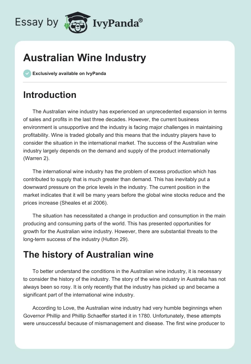 Australian Wine Industry. Page 1
