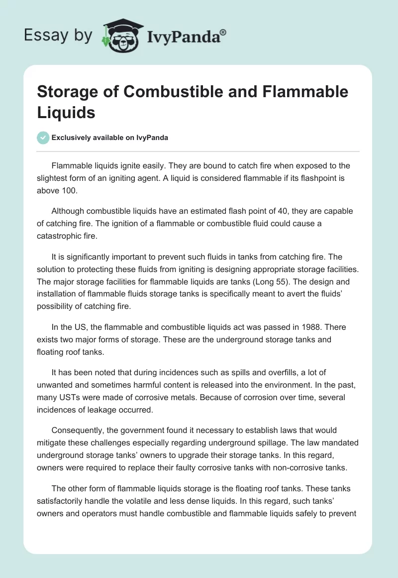 Storage of Combustible and Flammable Liquids. Page 1