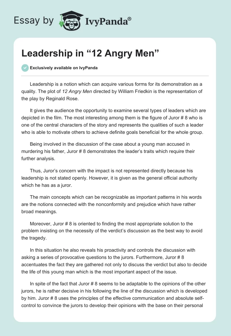 Leadership in “12 Angry Men”. Page 1