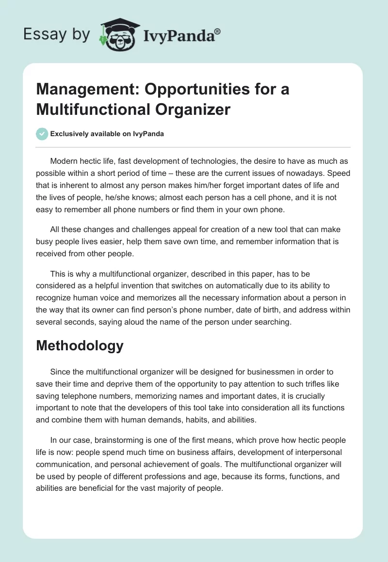 Management: Opportunities for a Multifunctional Organizer. Page 1