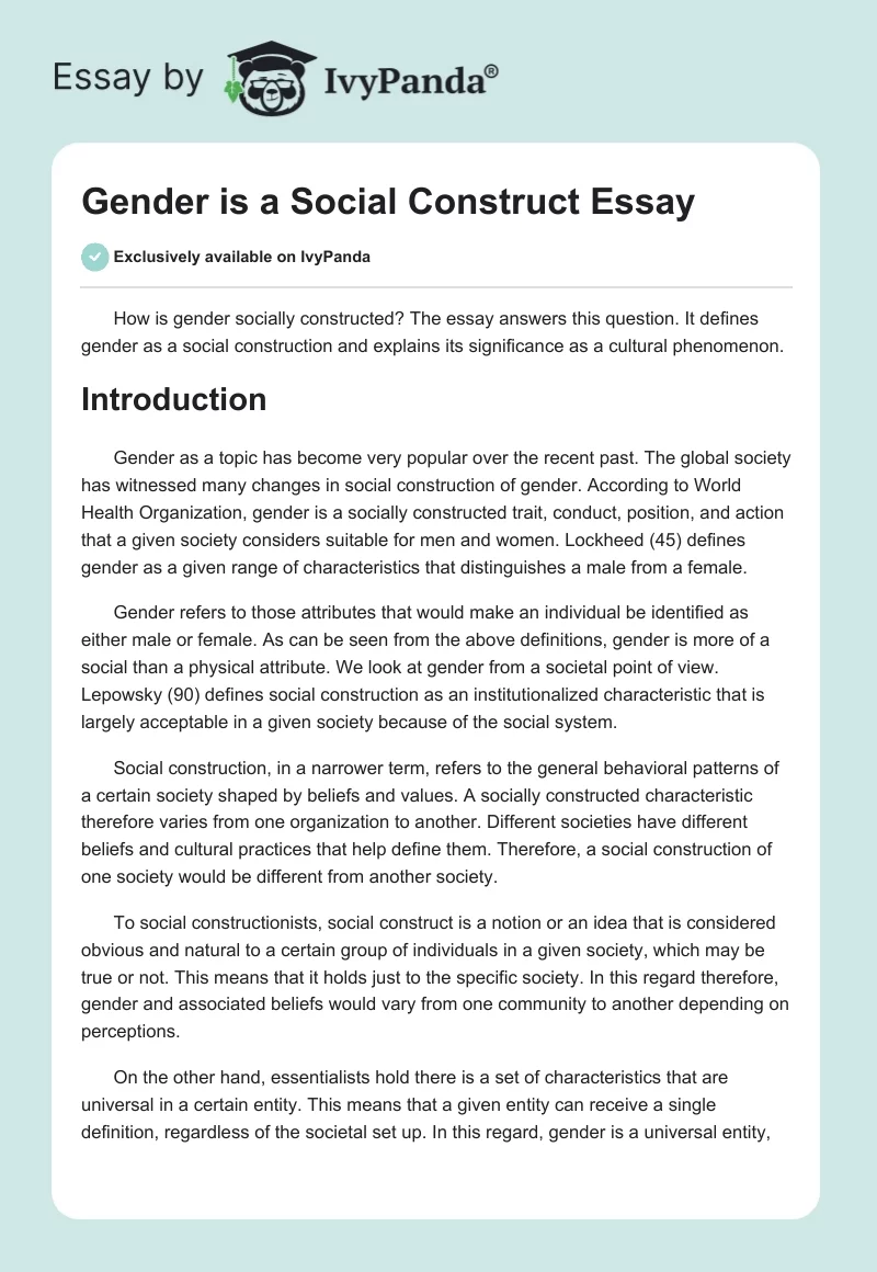 Gender is a Social Construct Essay. Page 1