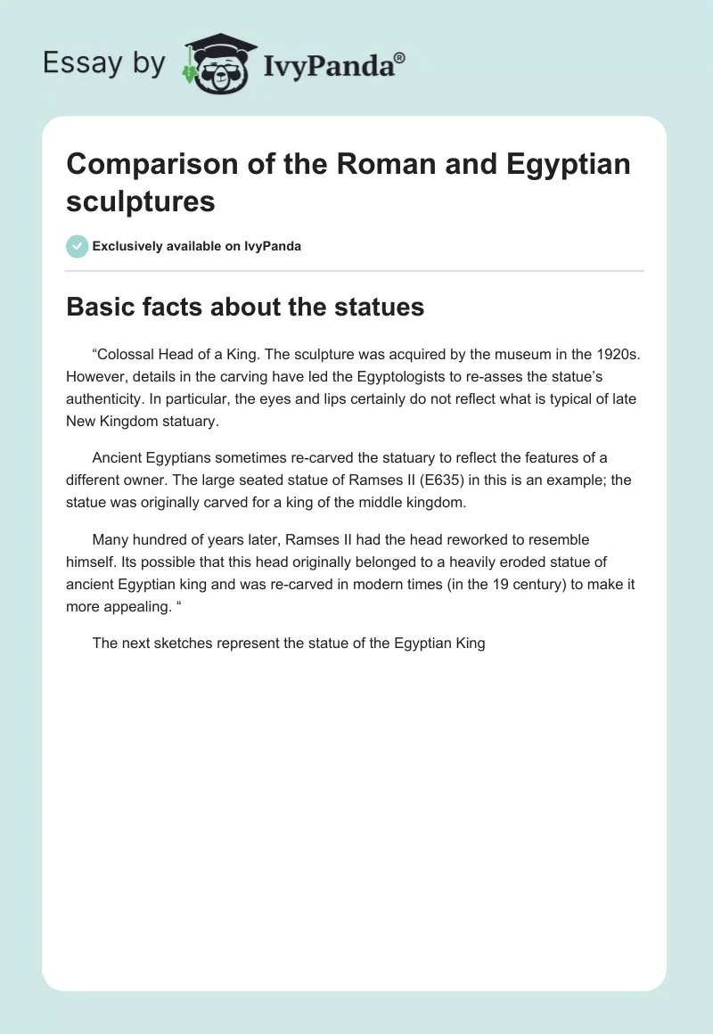 Comparison of the Roman and Egyptian sculptures. Page 1