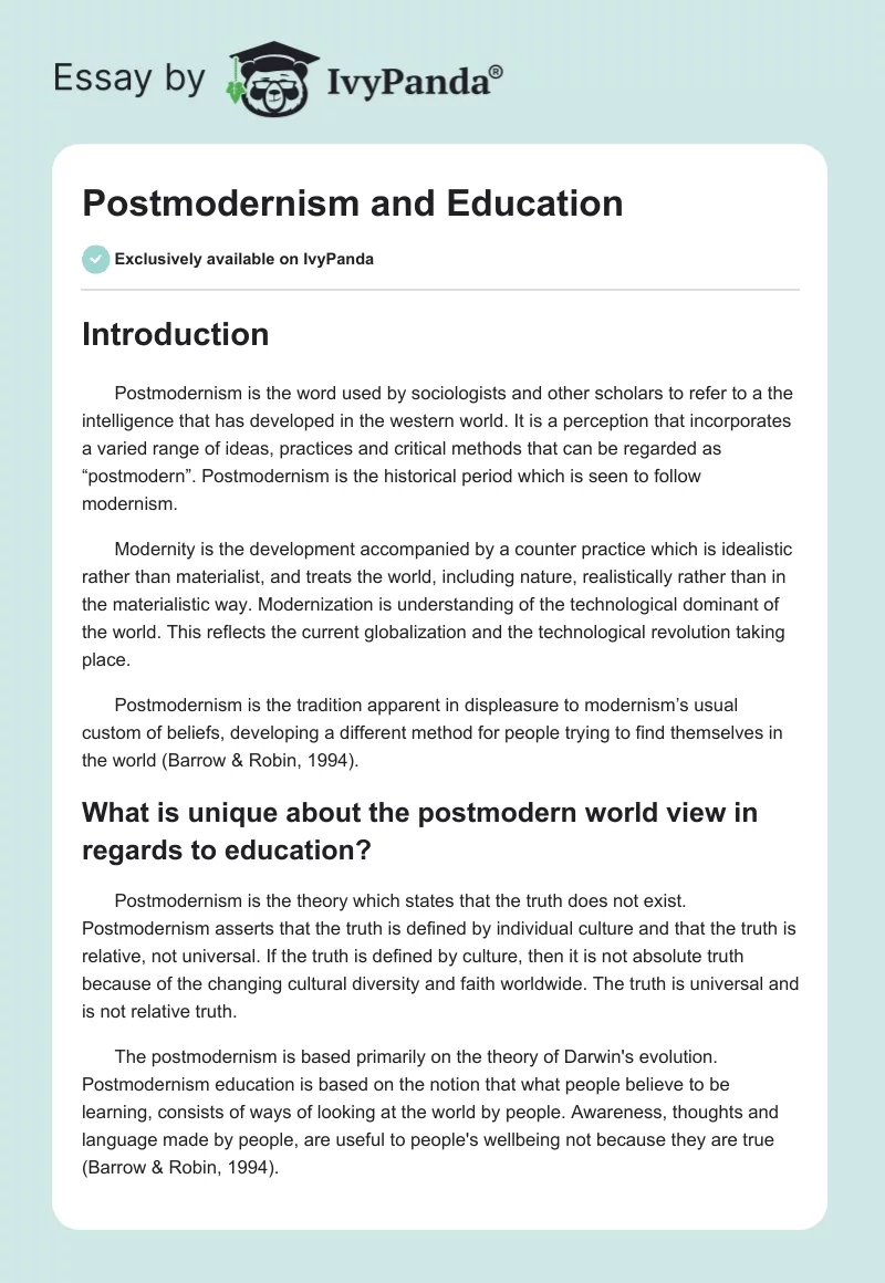 Postmodernism and Education. Page 1