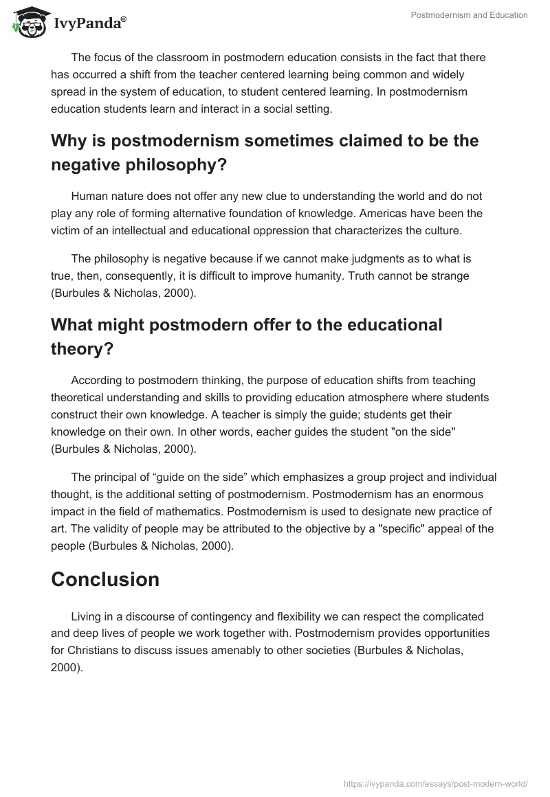Postmodernism and Education. Page 2