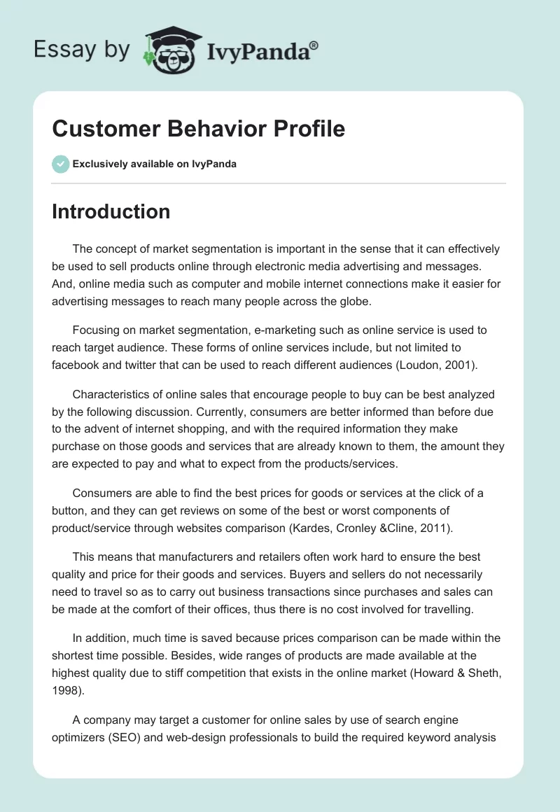 Customer Behavior Profile. Page 1