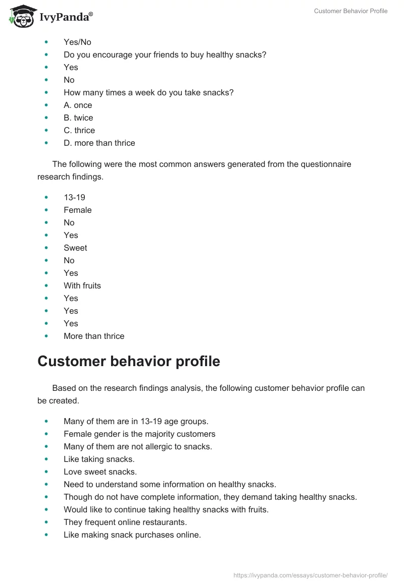 Customer Behavior Profile. Page 4