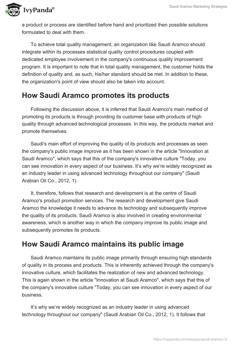 Saudi Aramco Marketing Strategies. Page 5