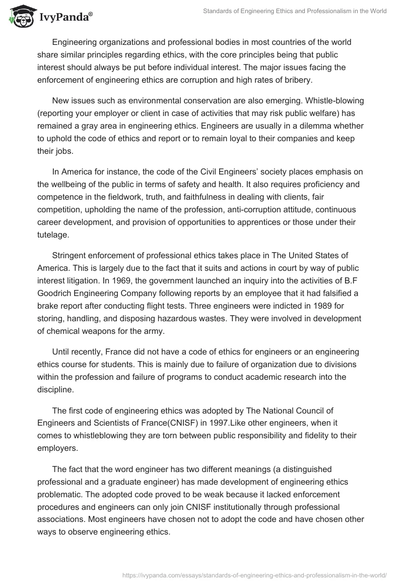 Standards of Engineering Ethics and Professionalism in the World. Page 2
