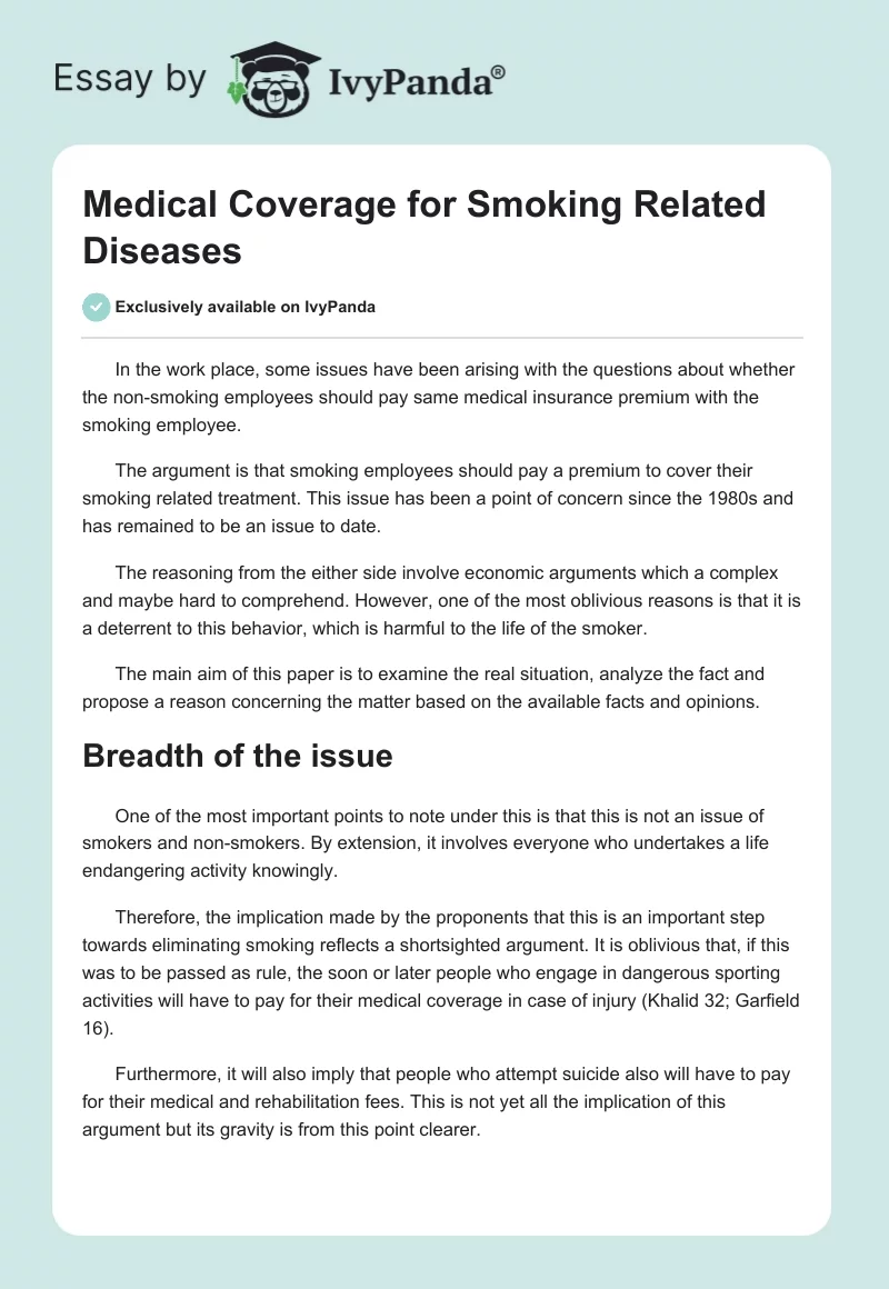 Medical Coverage for Smoking Related Diseases. Page 1
