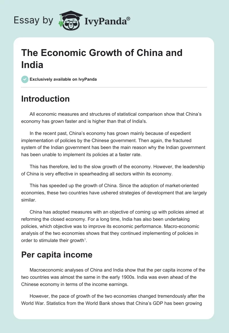 The Economic Growth of China and India. Page 1