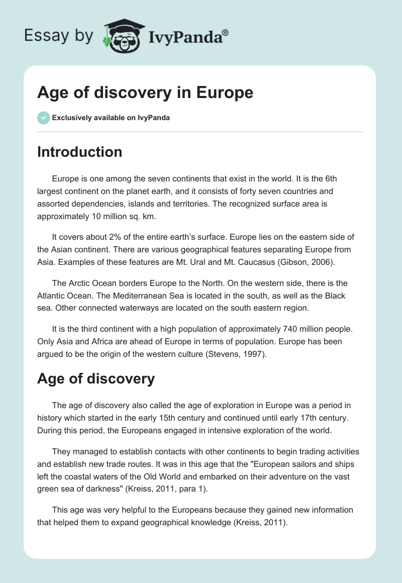 Age of discovery in Europe. Page 1