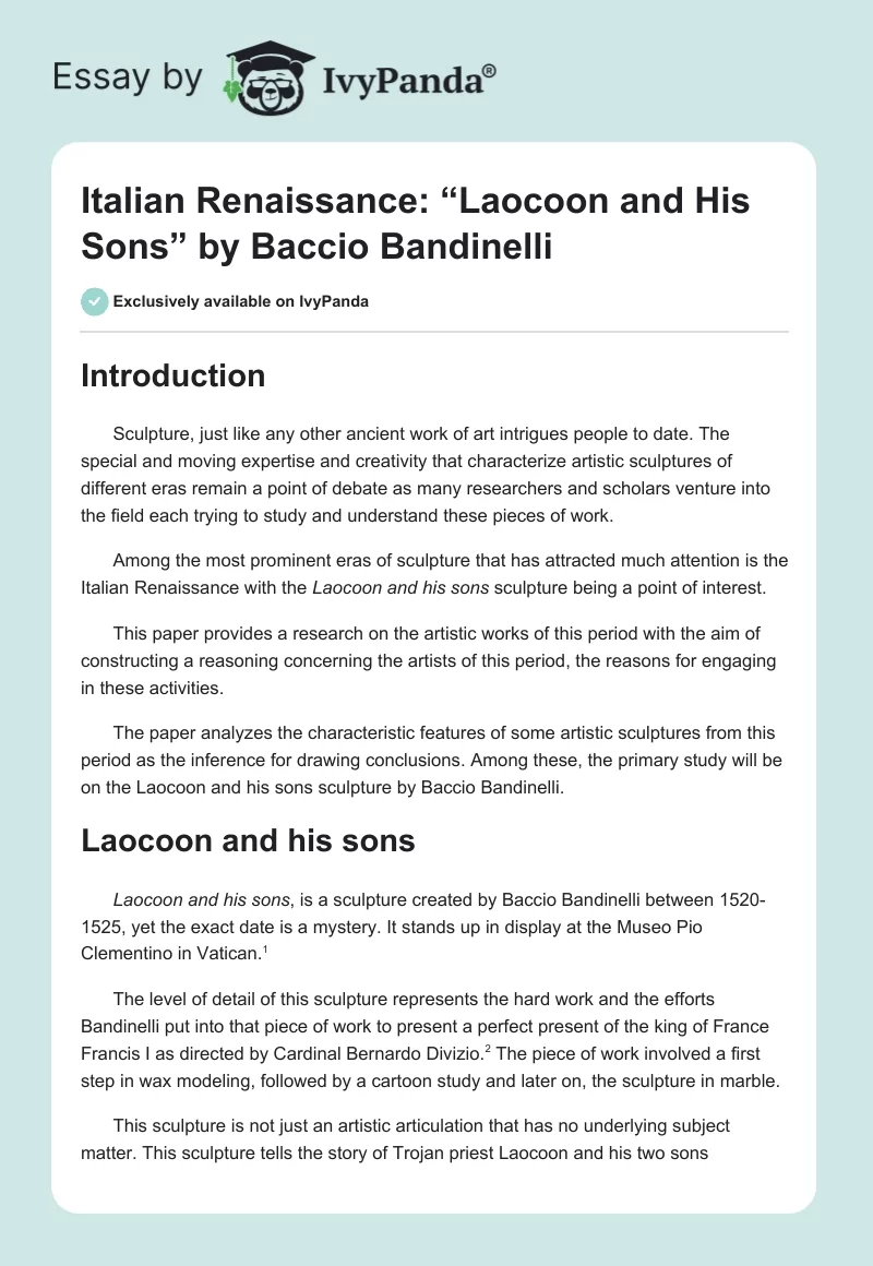 Italian Renaissance: “Laocoon and His Sons” by Baccio Bandinelli. Page 1