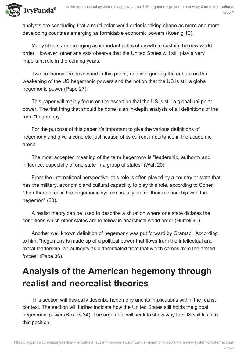 Is the international system moving away from US hegemonic power to a new system of international order?. Page 2