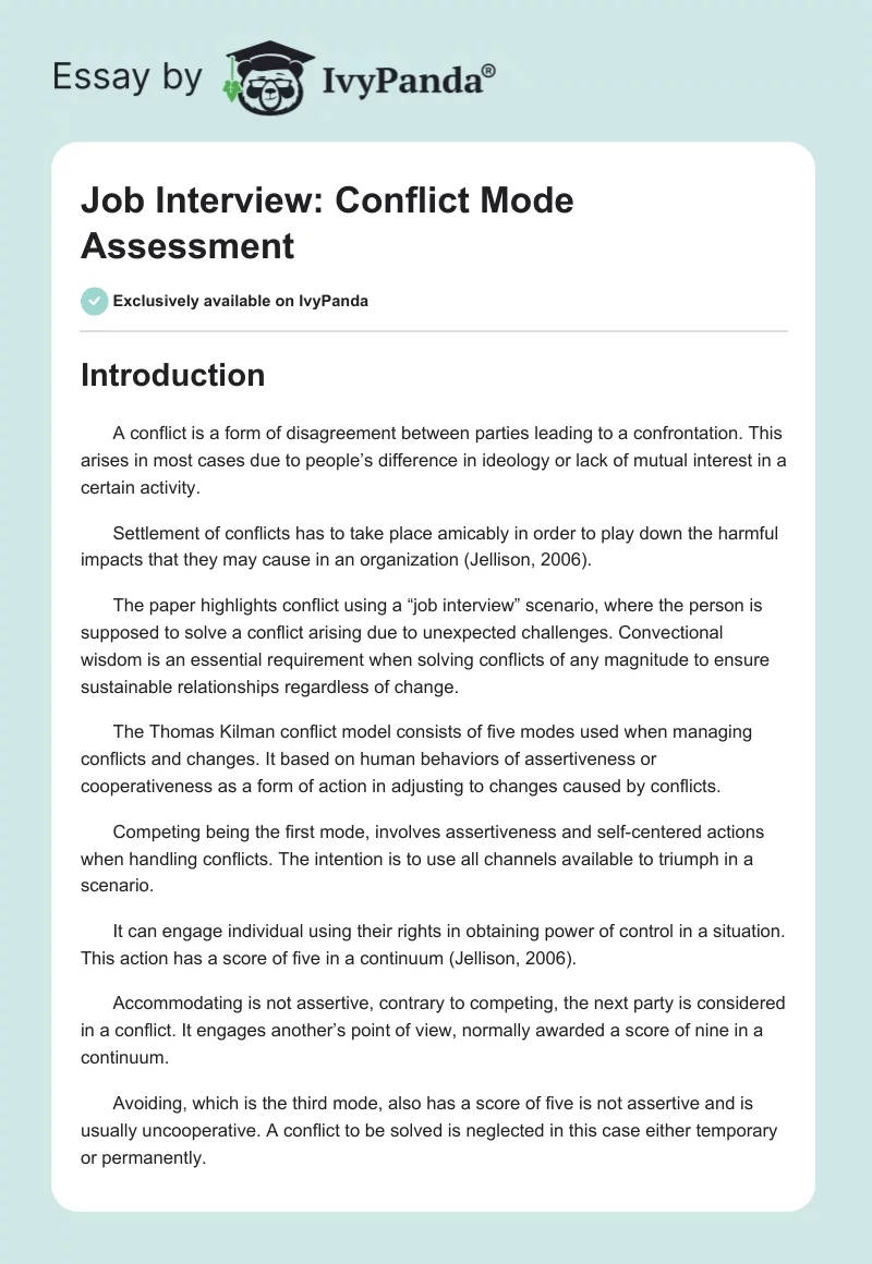 Job Interview: Conflict Mode Assessment. Page 1