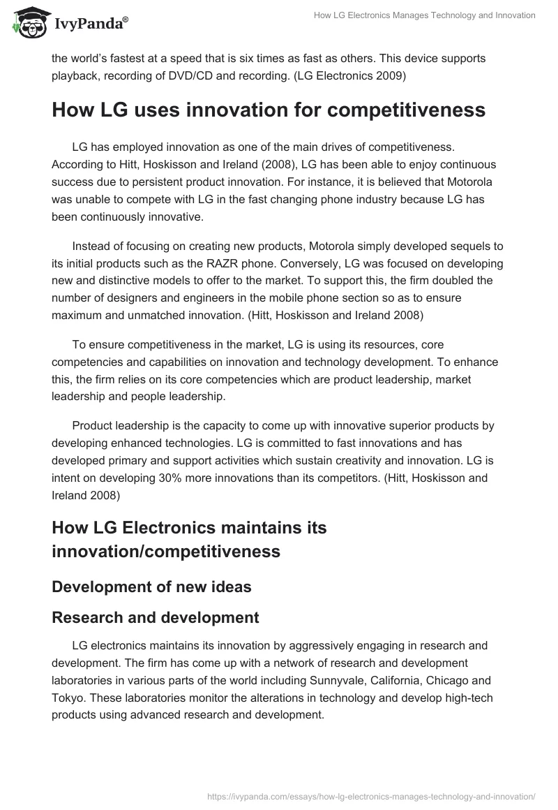 Technology & Innovation: LG Electronics Strategy Report. Page 4