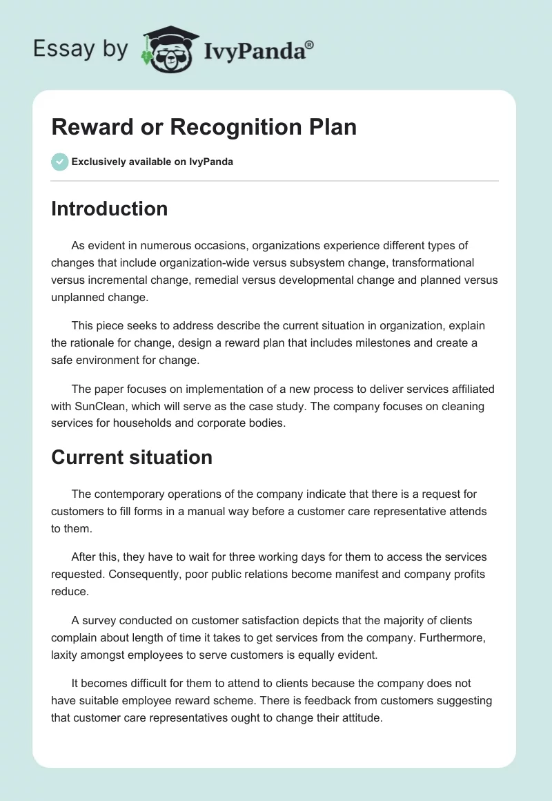 Reward or Recognition Plan. Page 1