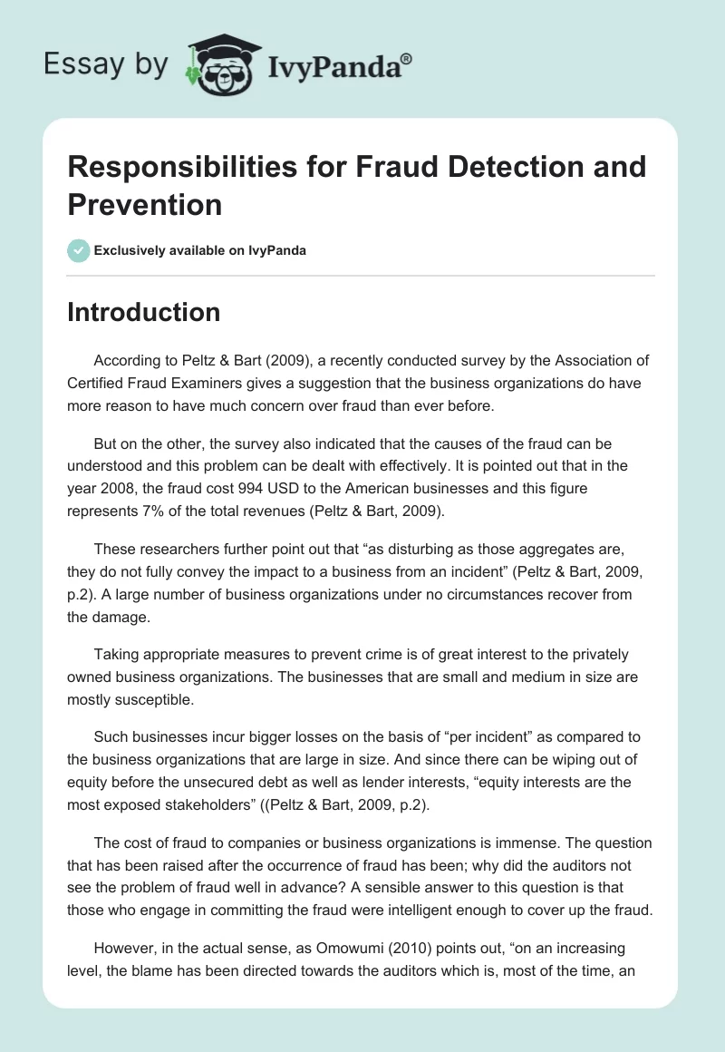 Responsibilities for Fraud Detection and Prevention. Page 1