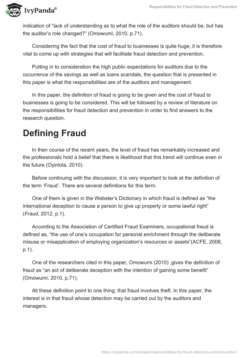Responsibilities for Fraud Detection and Prevention. Page 2