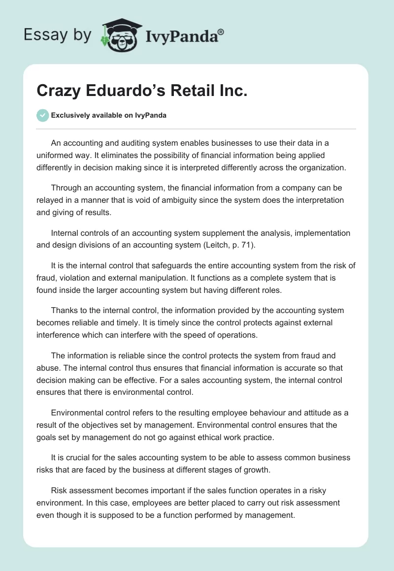 Crazy Eduardo’s Retail Inc.. Page 1