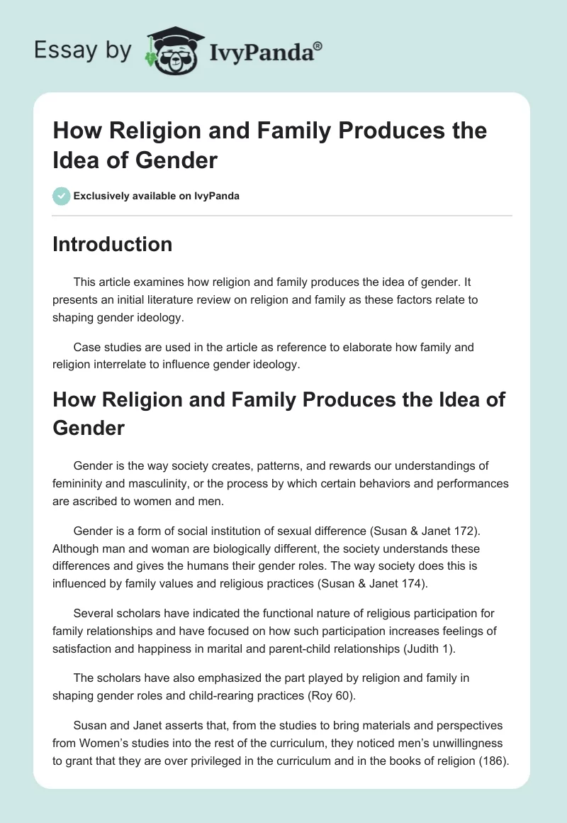 How Religion and Family Produces the Idea of Gender. Page 1