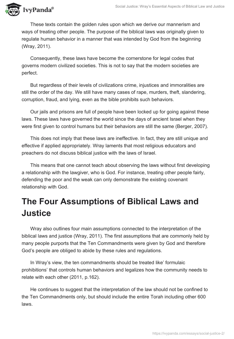 Social Justice: Wray’s Essential Aspects of Biblical Law and Justice . Page 3
