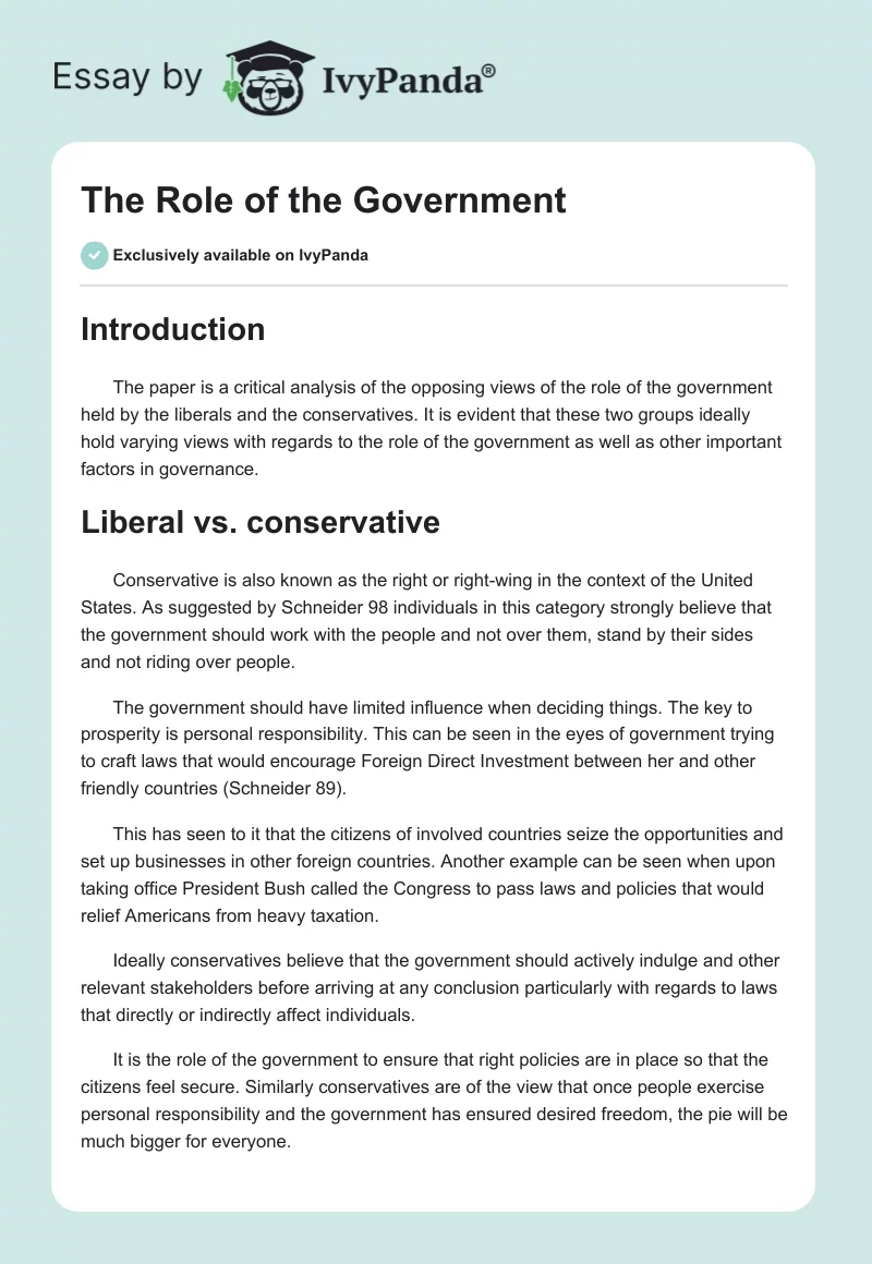 The Role of the Government. Page 1