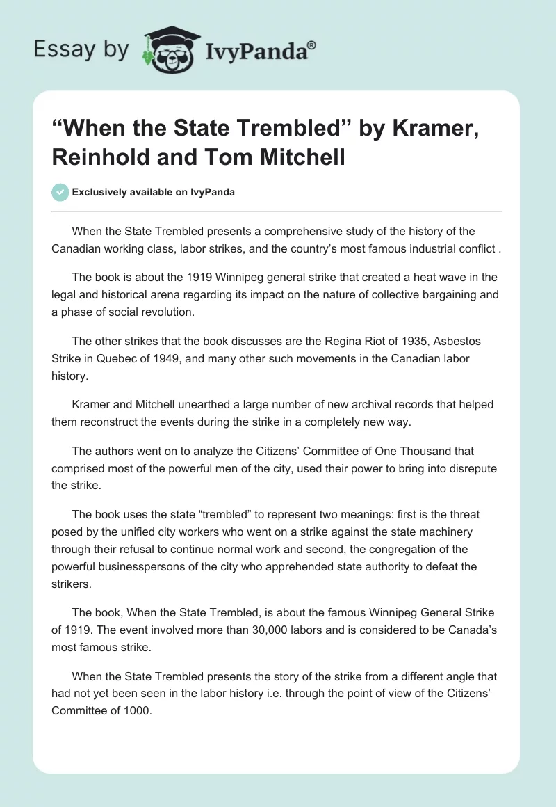 “When the State Trembled” by Kramer, Reinhold and Tom Mitchell. Page 1