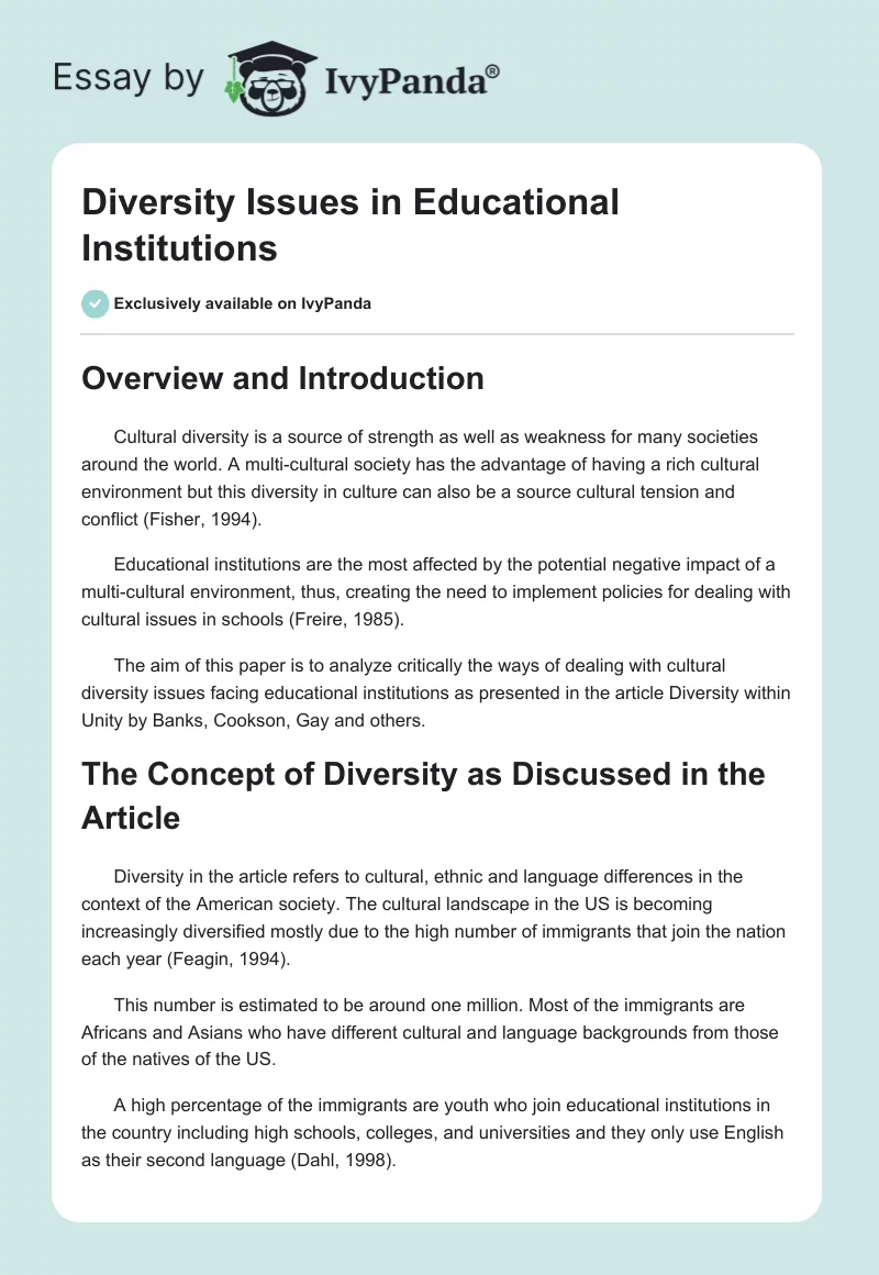 Diversity Issues in Educational Institutions. Page 1