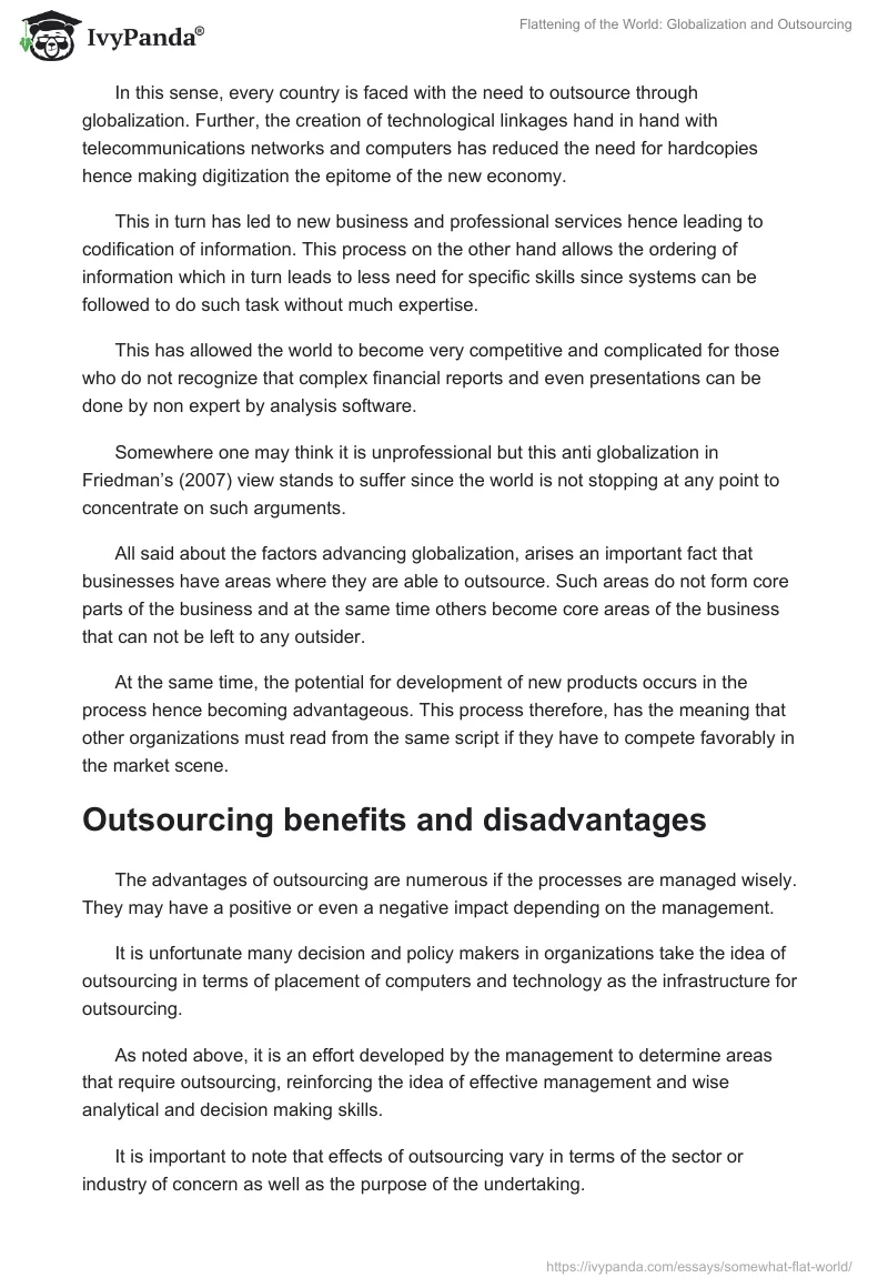 Flattening of the World: Globalization and Outsourcing. Page 3