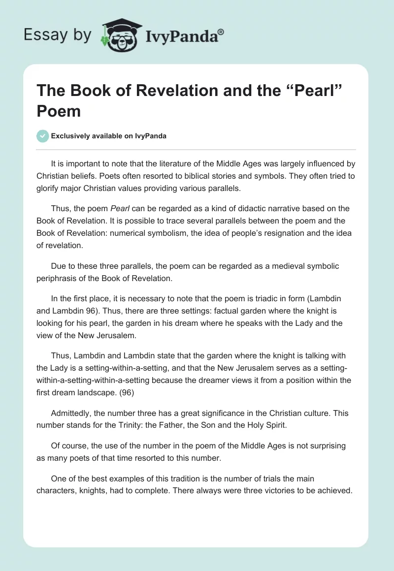 The Book of Revelation and the “Pearl” Poem. Page 1