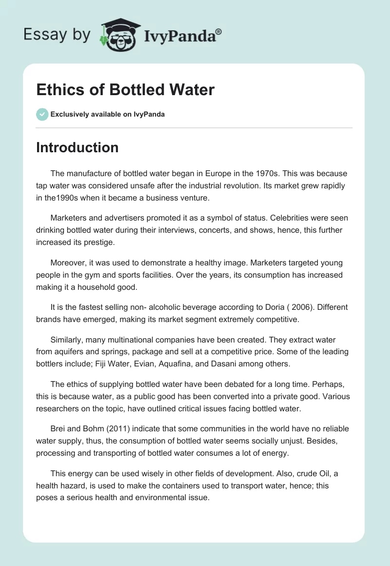 Ethics of Bottled Water. Page 1
