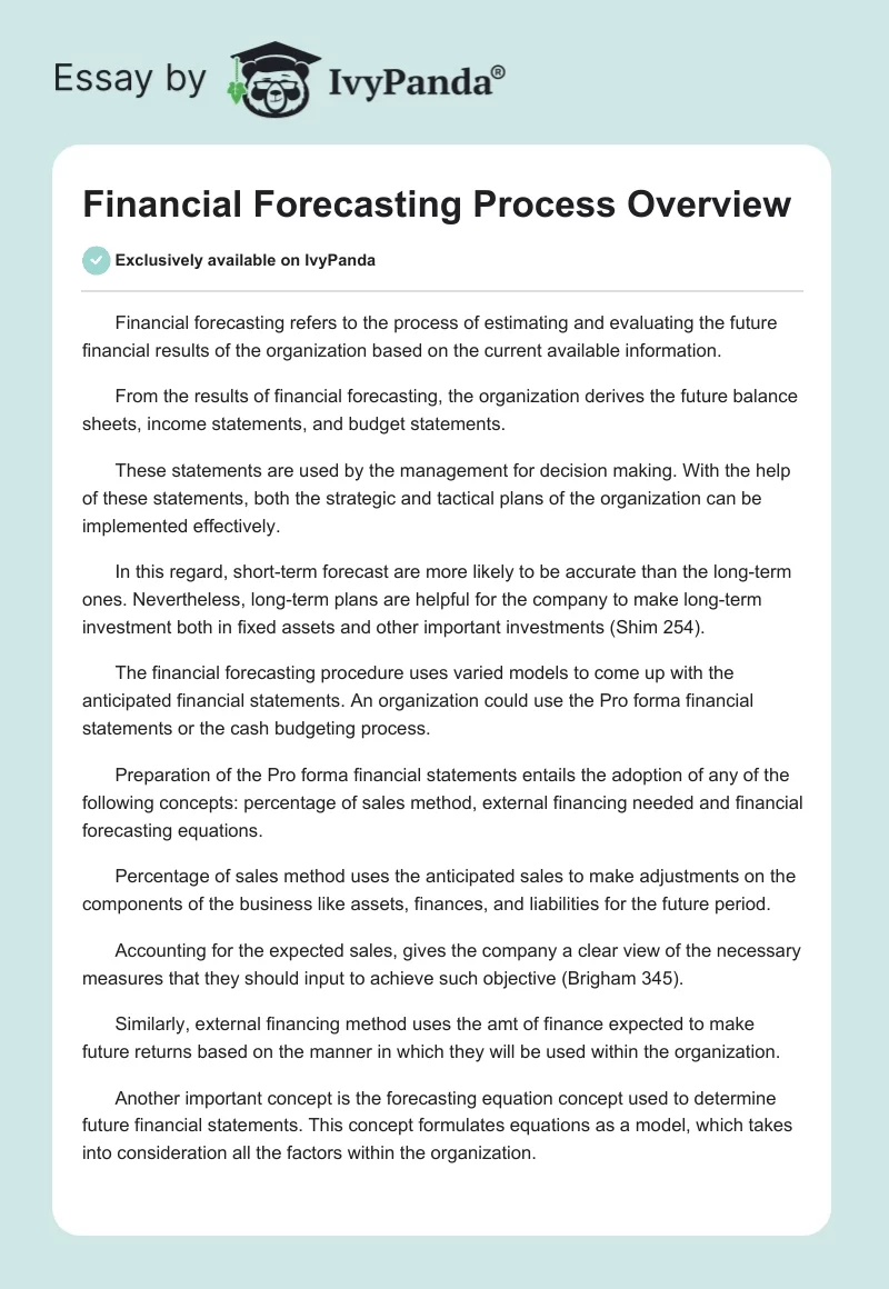 Financial Forecasting Process Overview. Page 1