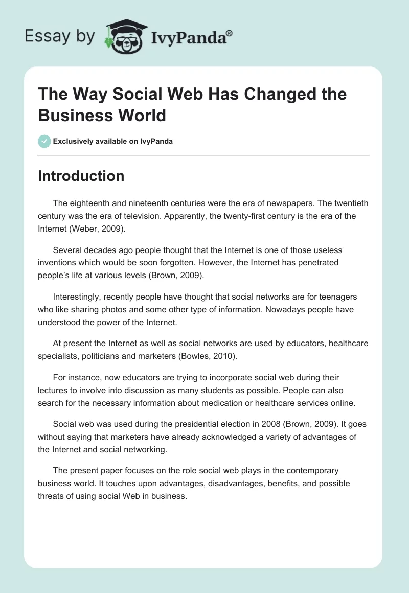 The Way Social Web Has Changed the Business World. Page 1