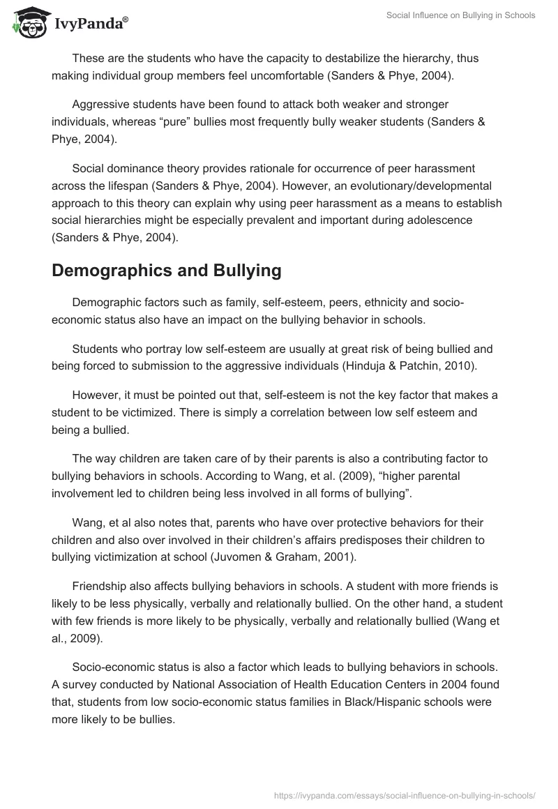Social Influence on Bullying in Schools. Page 3