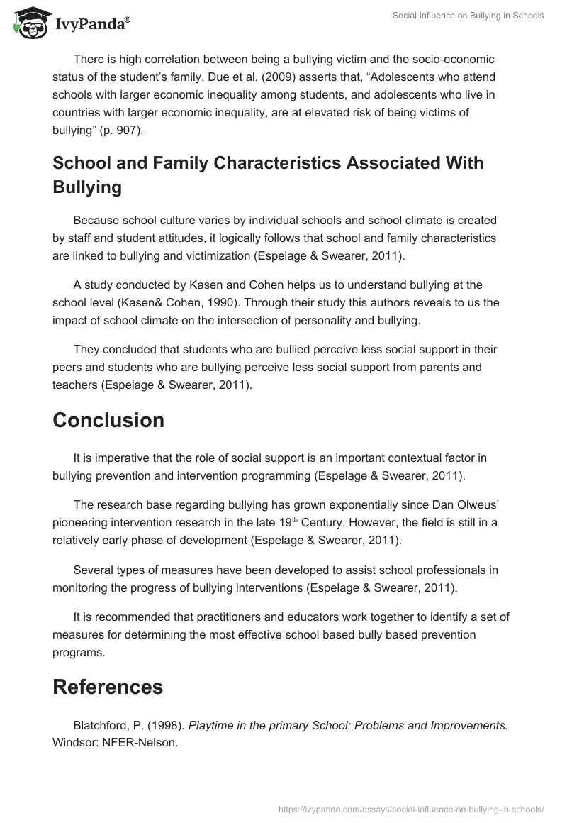 Social Influence on Bullying in Schools. Page 4