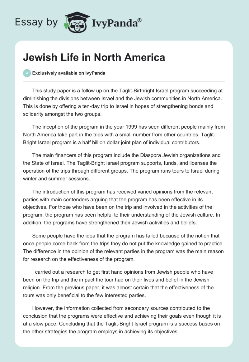 Jewish Life in North America. Page 1