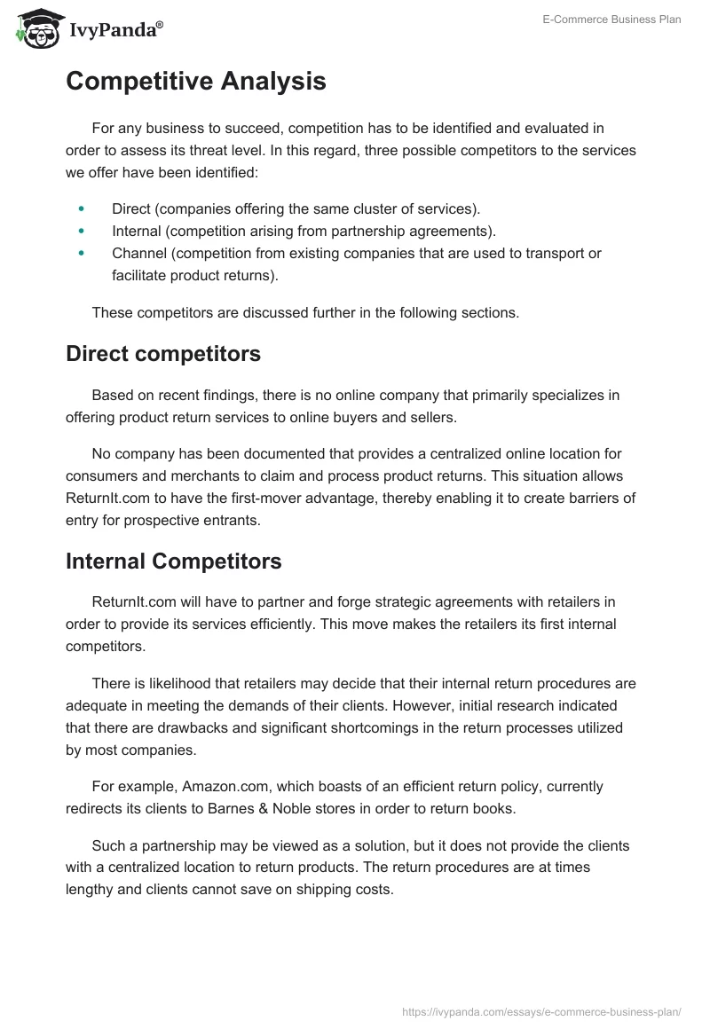 E-Commerce Business Plan. Page 2