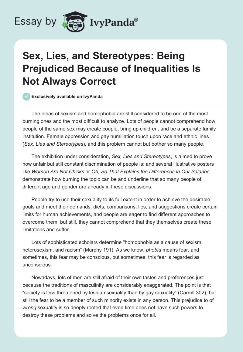 Sex, Lies, and Stereotypes: Being Prejudiced Because of Inequalities Is Not Always Correct. Page 1