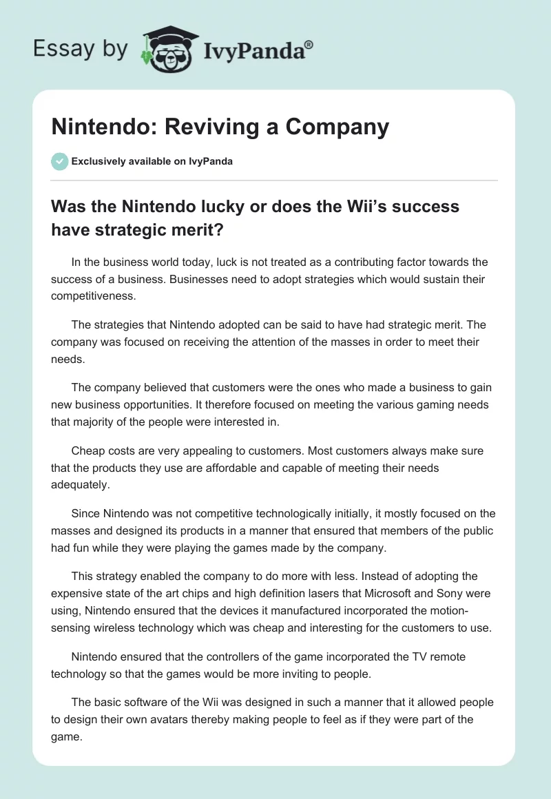 Nintendo: Reviving a Company. Page 1