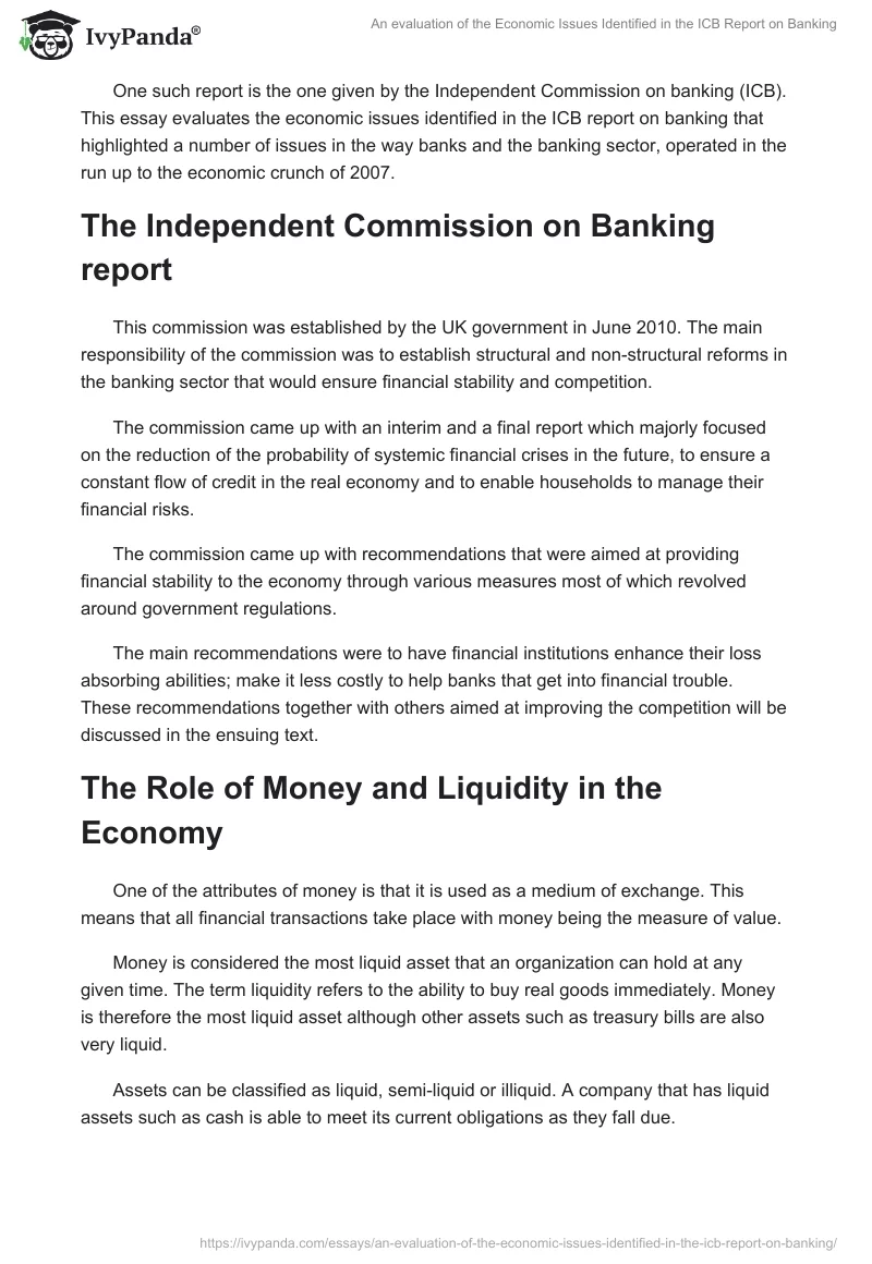 An Evaluation of the Economic Issues Identified in the ICB Report on Banking. Page 2
