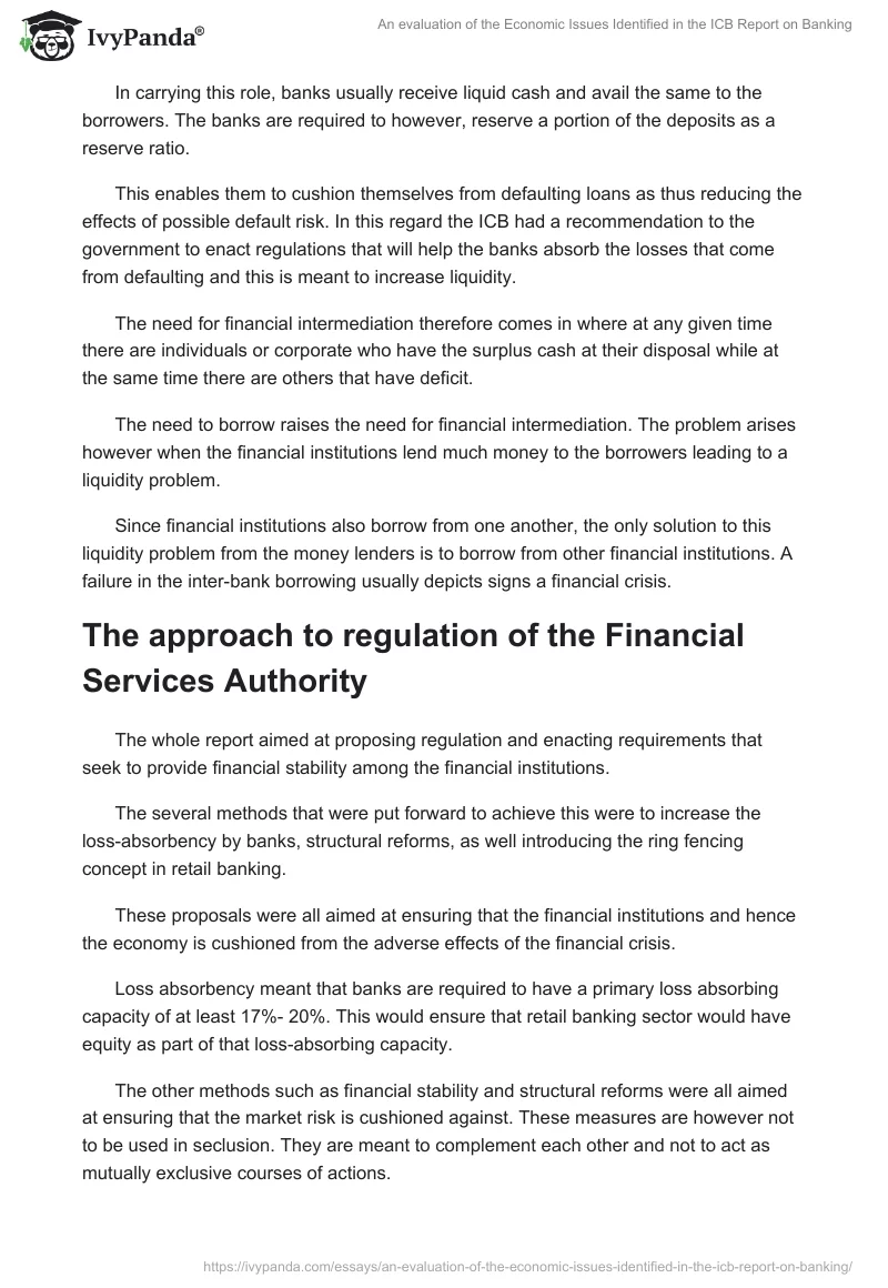 An Evaluation of the Economic Issues Identified in the ICB Report on Banking. Page 4